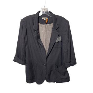 Anthropologie Taikonhu Women's Lined Gray Blazer Lace Pocket 3/4 Sleeves Size M